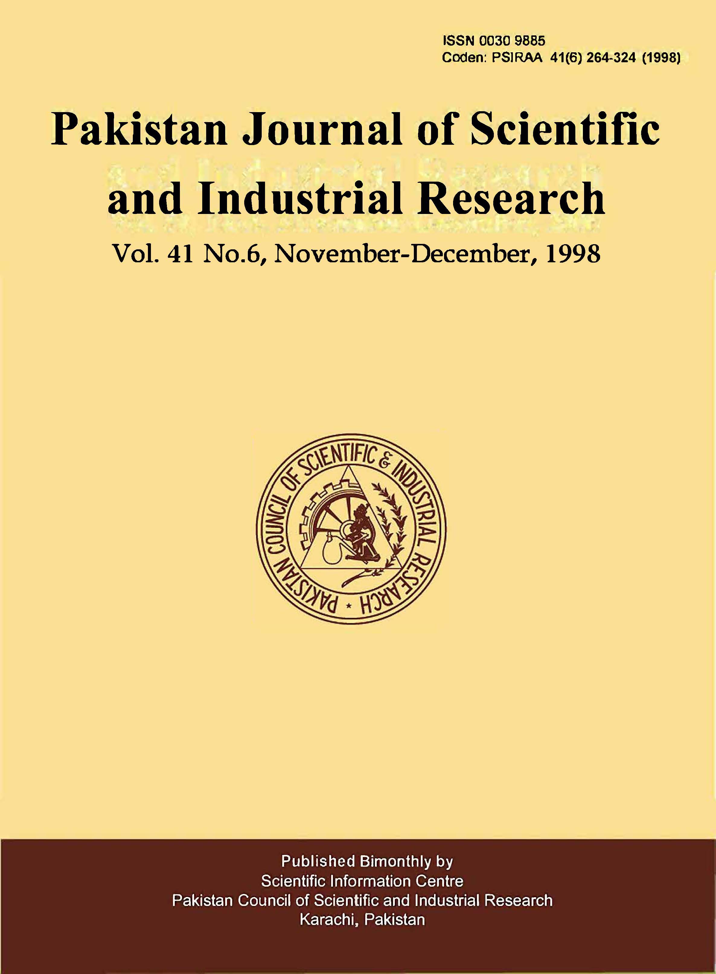 					View Vol. 41 No. 6 (1998): Pakistan Journal of Scientific and Industrial Research
				